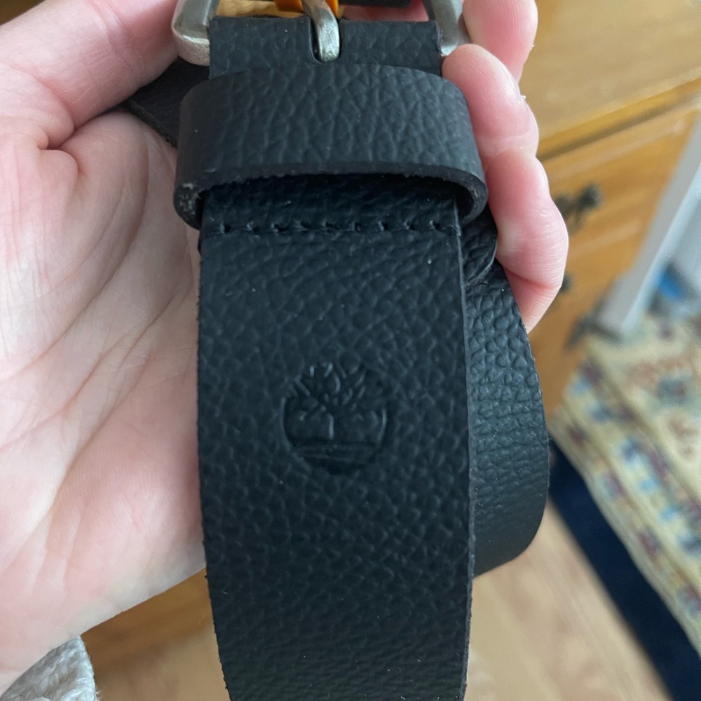 Timberland Black Leather Belt with Silver Buckle